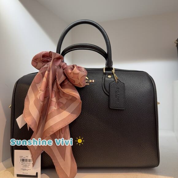 NWT Coach Bundle signature Silk Diamond Scarf & Large rowan Satchel Leather Bag - Picture 4 of 16